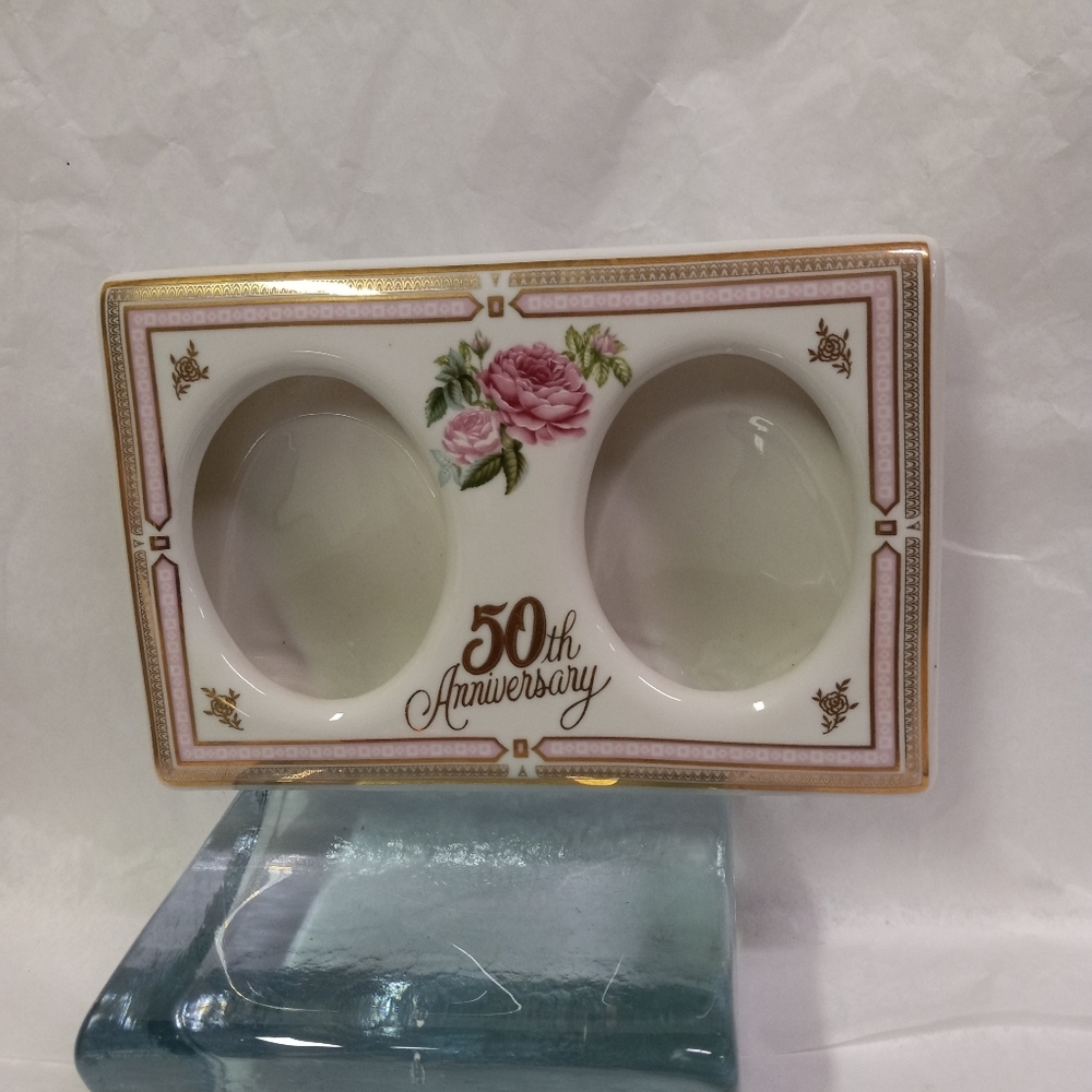 VINTAGE Norcrest Chatillion 50th Anniversary Fine Ceramic Porcelain Frame Ivory